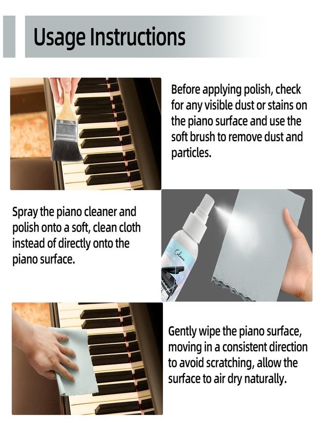 Calvana (2-Pack) 2-in-1 Piano Cleaner and Polish Kit, Includes 12x12 Microfiber Cleaning Cloth, Piano Accessories for Most Piano Surfaces, Grand Piano, Digital Piano, Baby Grand Piano, Violin, 4 OZ×2 - Image 4